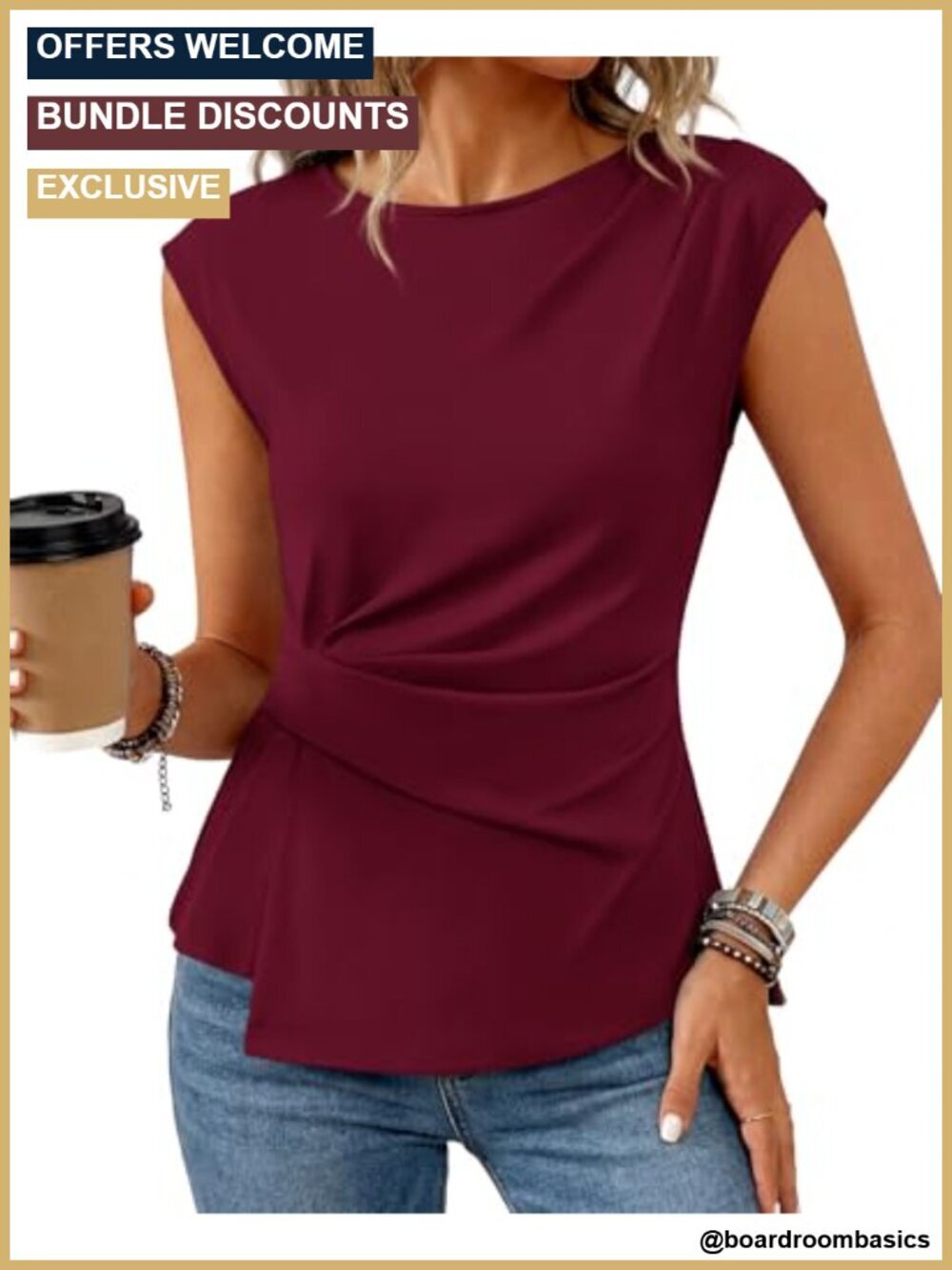 Dressy Peplum Blouse Trendy Work Top Cap Sleeve Business Casual